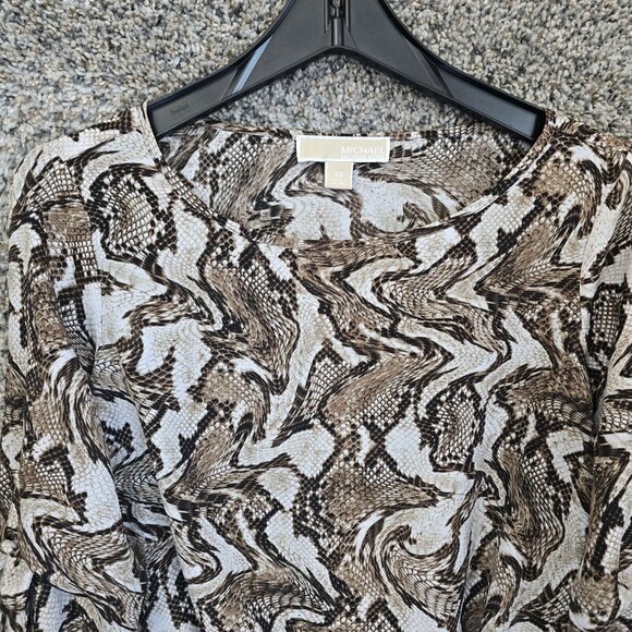 Michael Kors Top Womens XS Brown Snake Print Semi Sheer Blouse Roll Tab Sleeve - Picture 4 of 7